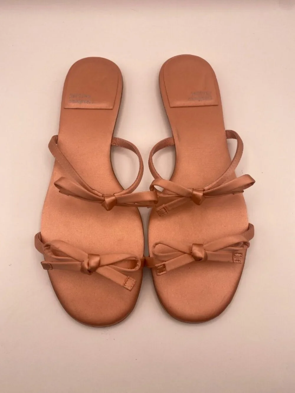 Jeffrey Campbell Womens Bow-Accented Peach Satin Slide Sandals Sz 10